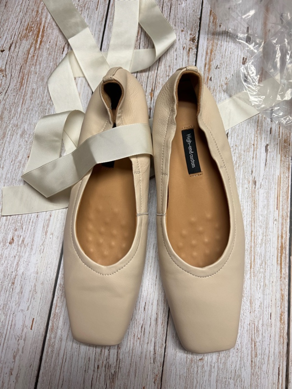 Women's Cream Ballet Leather Flats